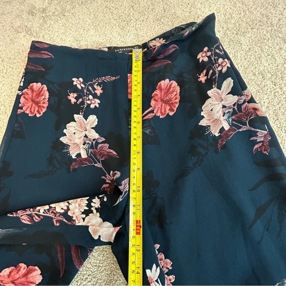 ZARA navy blue pink floral flower chiffon wide leg slit hem pants Sz M - Picture 11 of 14